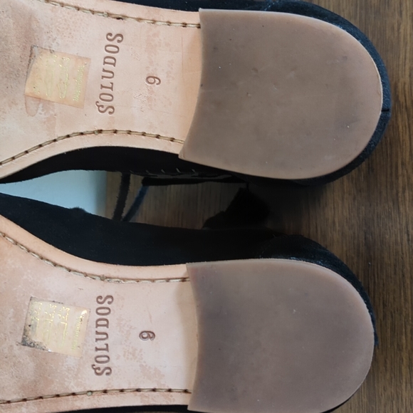 Soludos Black Suede Embroidered Moccasin Tassel Ankle Booties - Picture 13 of 16